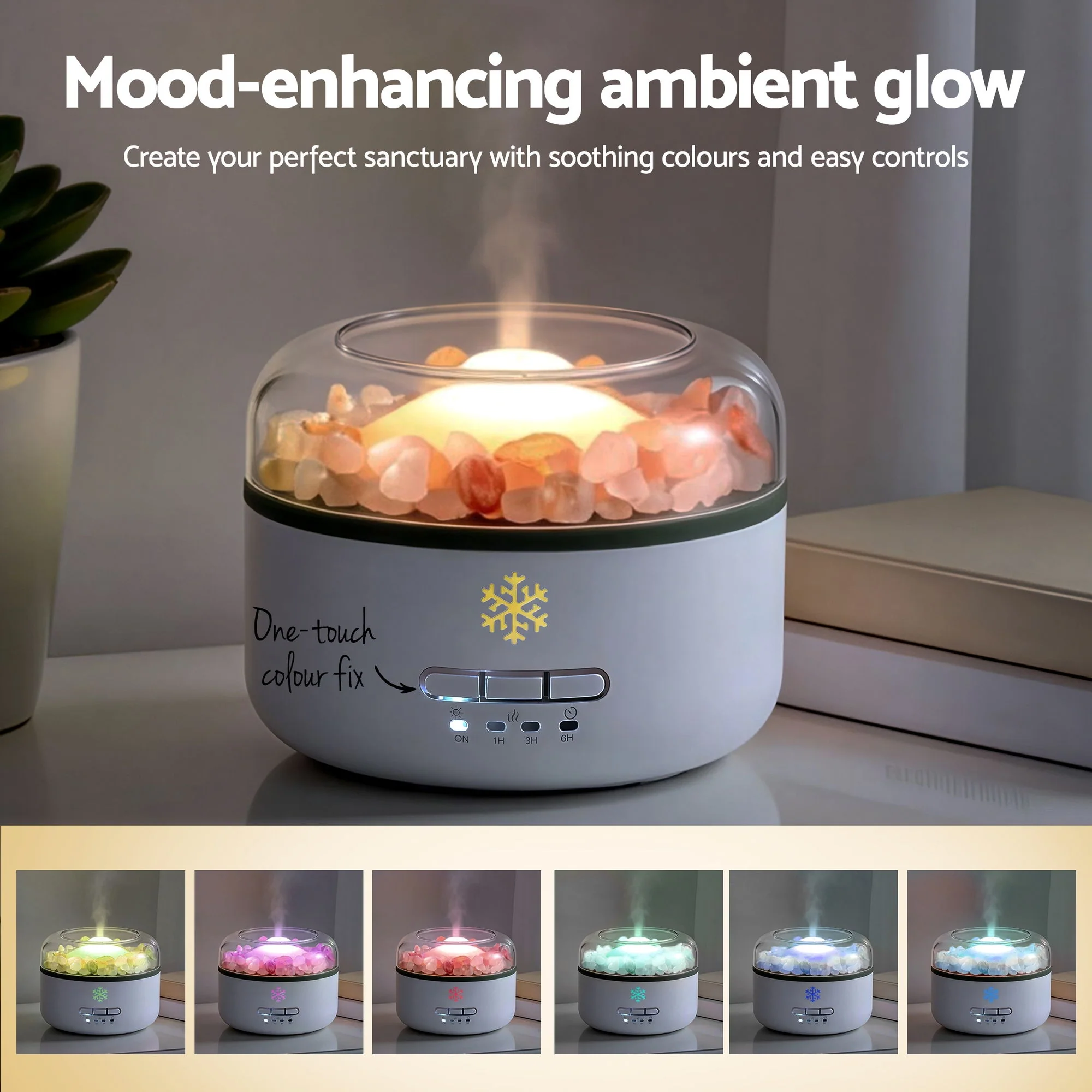 Devanti 150ml Salt Lamp Aroma Diffuser Ultrasonic Humidifier Purifier 7 LED Colors - Image 6