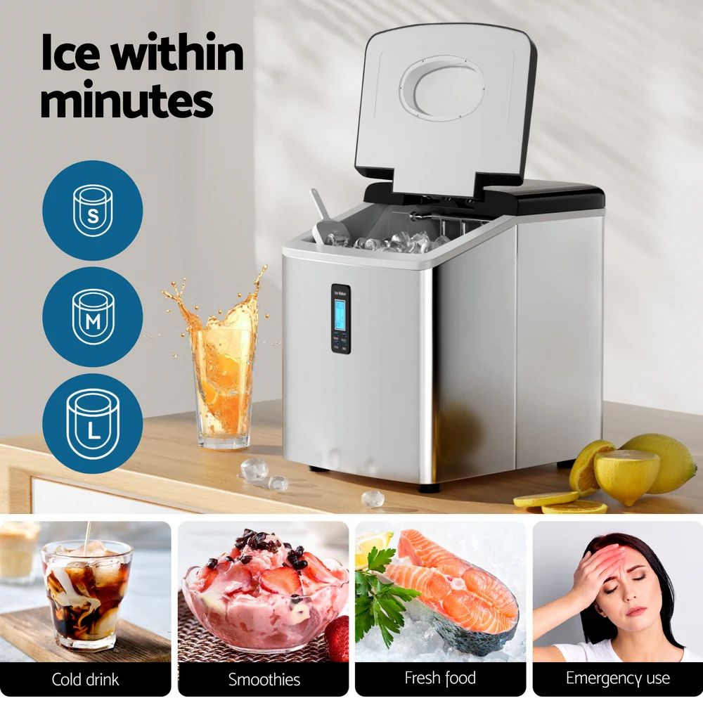 Devanti 15kg Ice Maker Machine (Silver) - Image 4