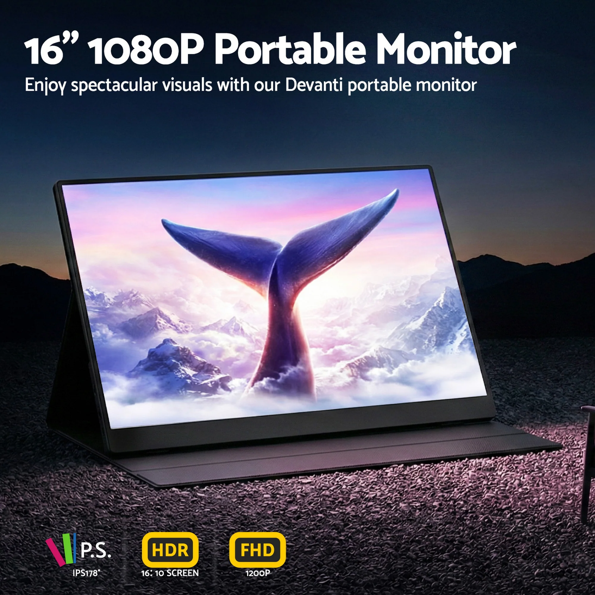 Devanti 16" Portable Monitor 1080P IPS Laptop Screen Extender USB-C HDMI - Image 6