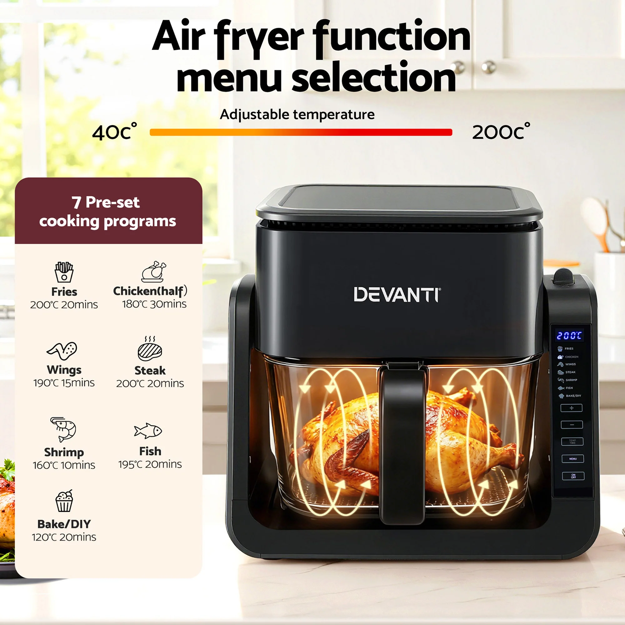 Devanti 2-IN-1 Air Fryer 5.5L Dual Zone Fryers Electric Cooker with Top BBQ Grill & Bot - Image 6