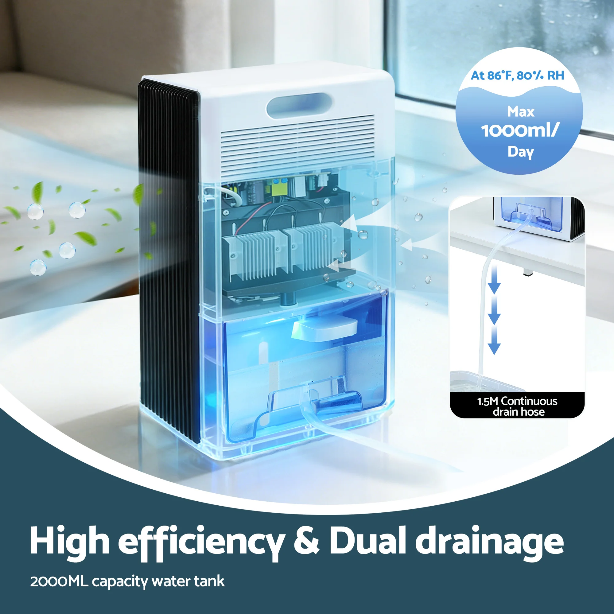 DEVANTI 2000ml  Portable Dehumidifier Moisture Absorber Home Bedroom Quiet Remote - Image 4