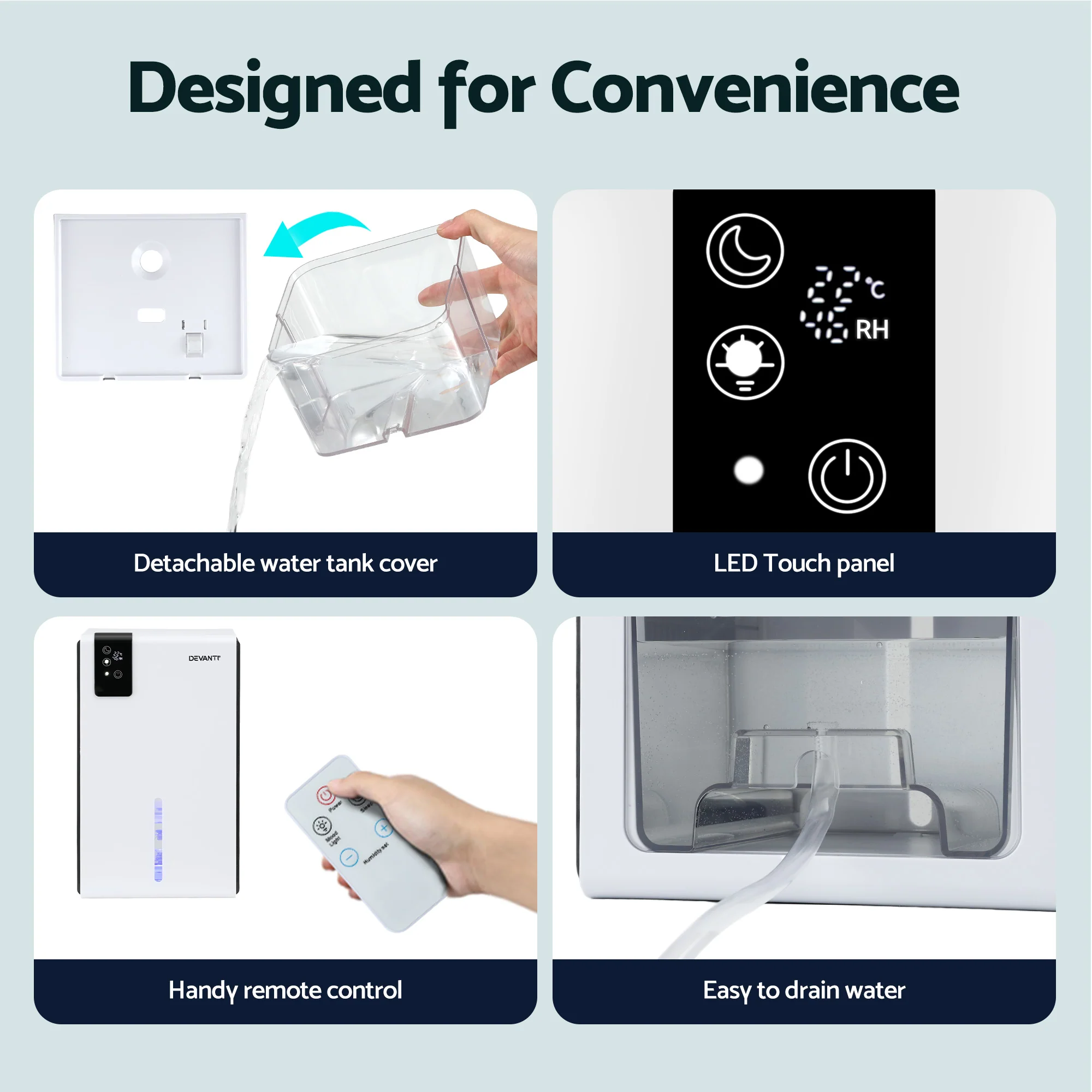 DEVANTI 2000ml  Portable Dehumidifier Moisture Absorber Home Bedroom Quiet Remote - Image 7