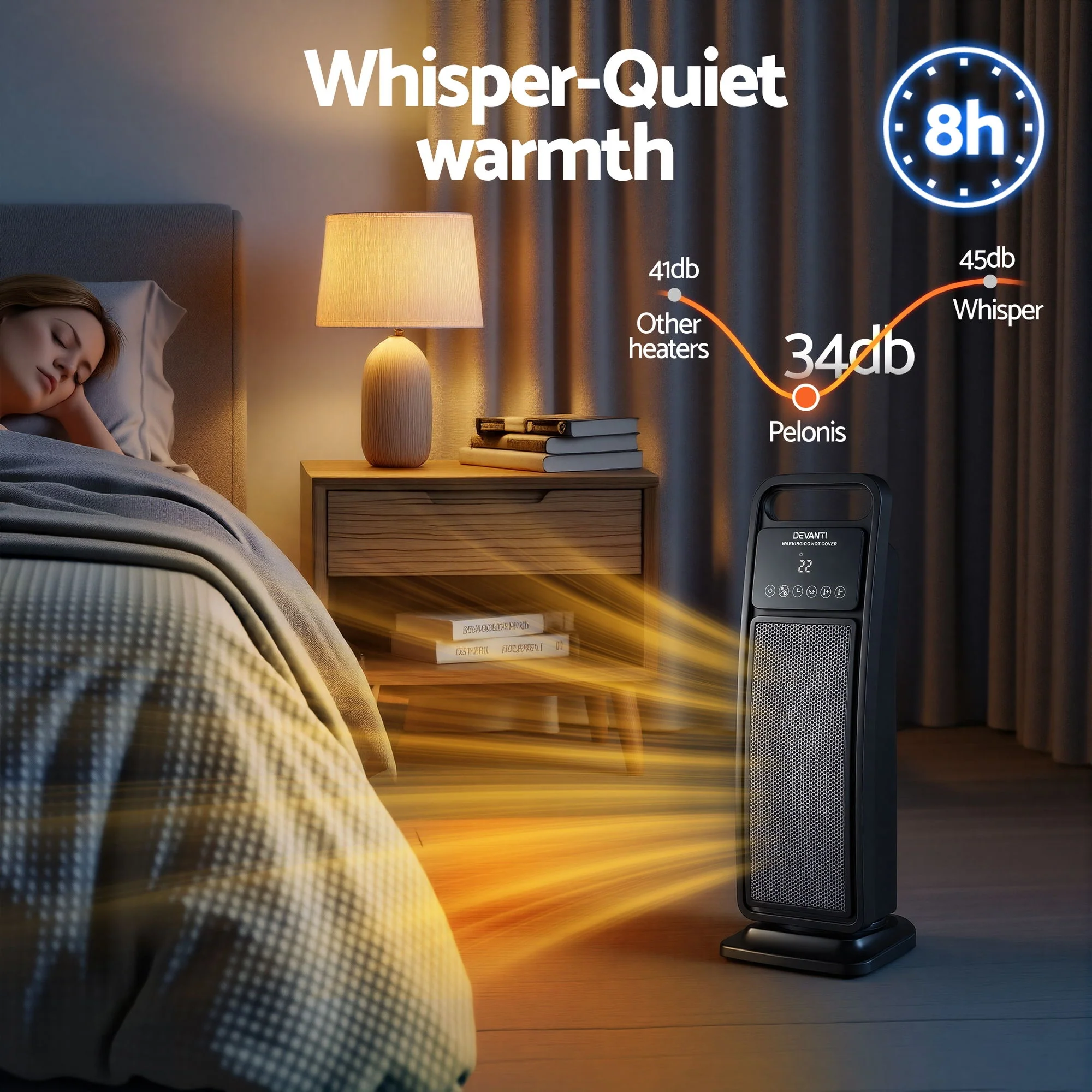 Devanti 2000W Ceramic Tower Heater Space Heaters Indoor Oscillating Black - Image 8