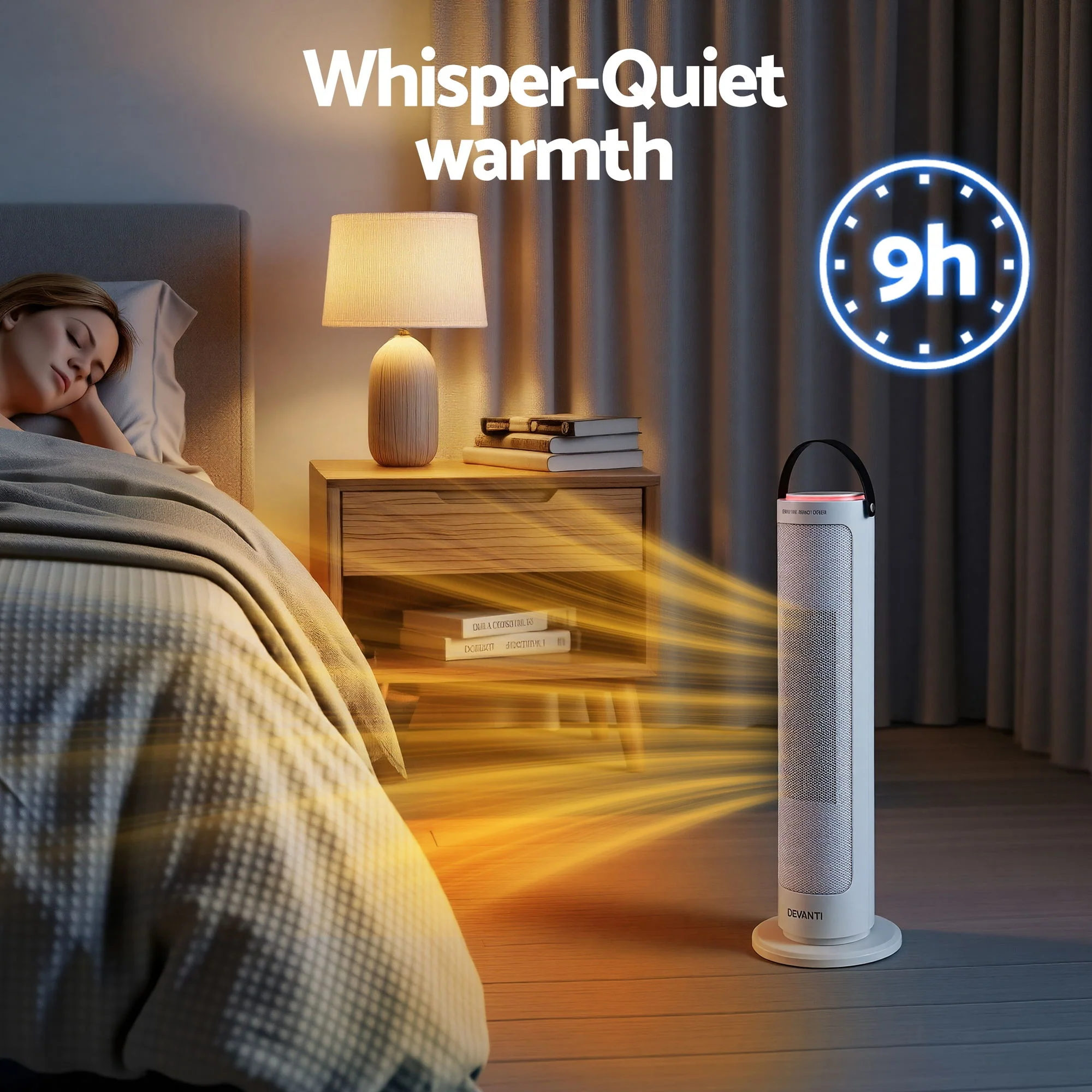 Devanti 2000W Ceramic Tower Heater Space Heaters Oscillating Indoor White - Image 8