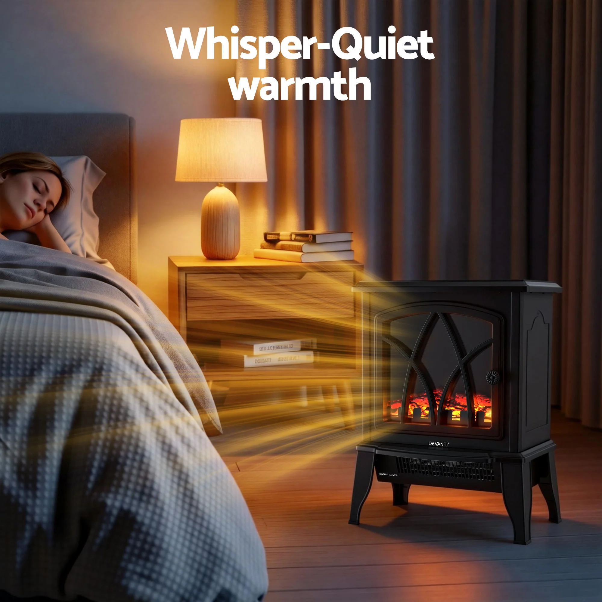 Devanti 2000W Electric Fireplace Heater Stove Freestanding 3D Flame Effect Indoor Space Heaters - Image 7