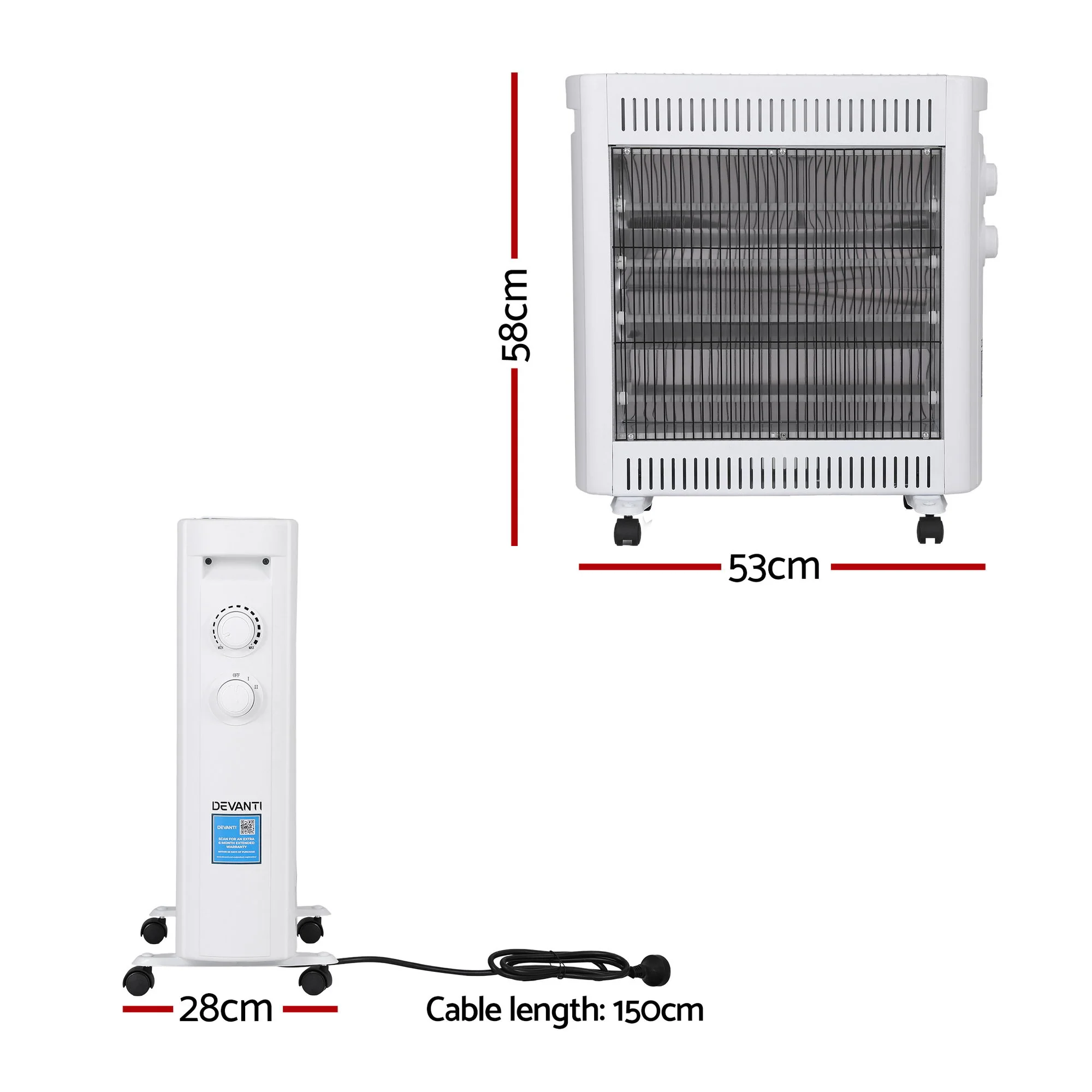 Devanti 2200W Infrared Radiant Heater Portable Electric Space Heating White - Image 2