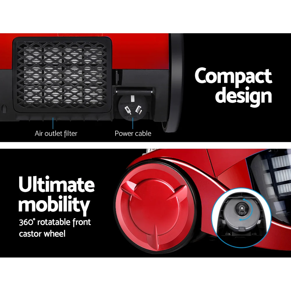 Devanti 2200W Multi-cyclonic Bagless Vacuum Cleaner Pet Hair (Red) - Image 5