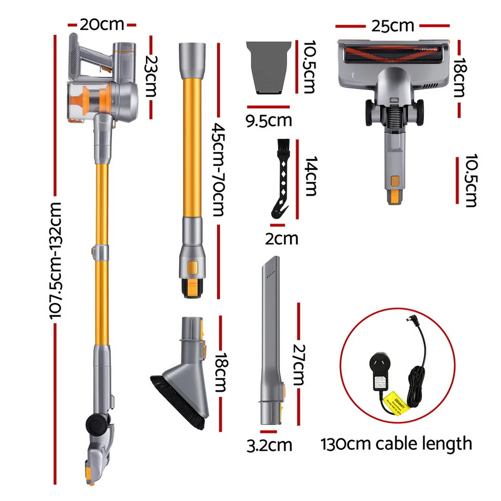 Devanti 300W Stick Vacuum Cleaner Cordless Self-Standing (Golden) - Image 2
