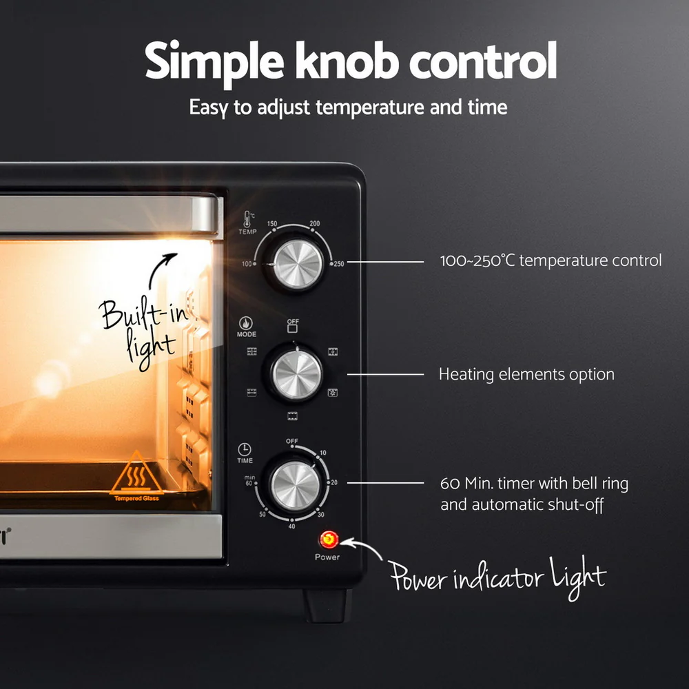 Devanti 30L Convection Oven Electric Fryer Ovens 1600W - Image 5