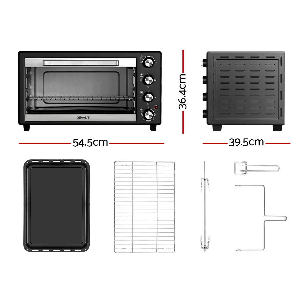 Devanti 45L Convection Oven Electric Fryer Ovens 1800W - Image 2