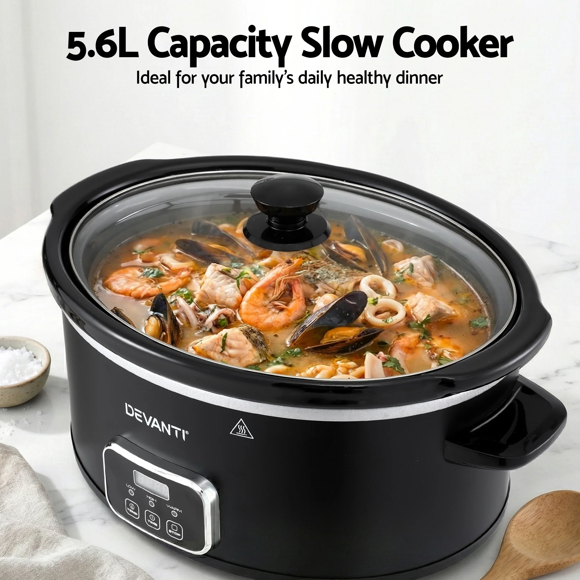 Devanti 5.6L Slow Cooker Electric Multi Cooker with 3 Heat Settings and Keep Warm Function - Image 6