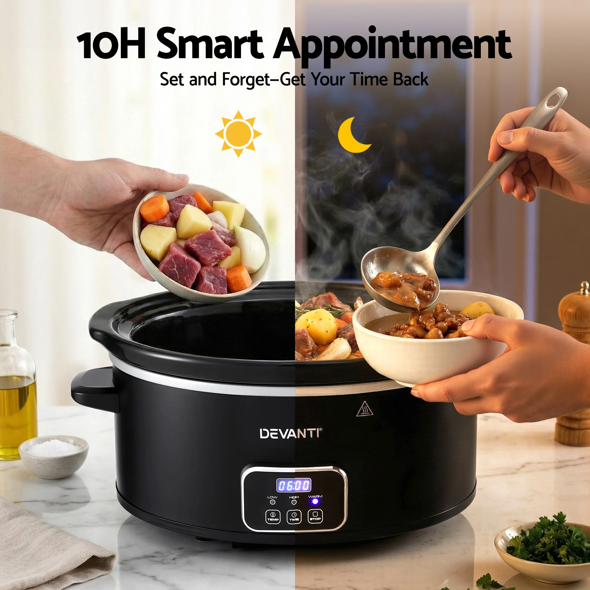 Devanti 5.6L Slow Cooker Electric Multi Cooker with 3 Heat Settings and Keep Warm Function - Image 7
