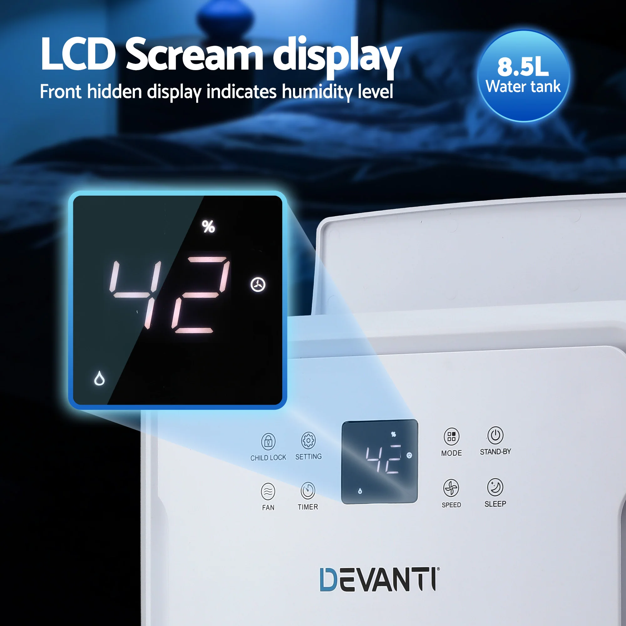 Devanti 50L/Day Dehumidifier Home Air Dryer Mould Moisture 8.5L Tank - Image 5
