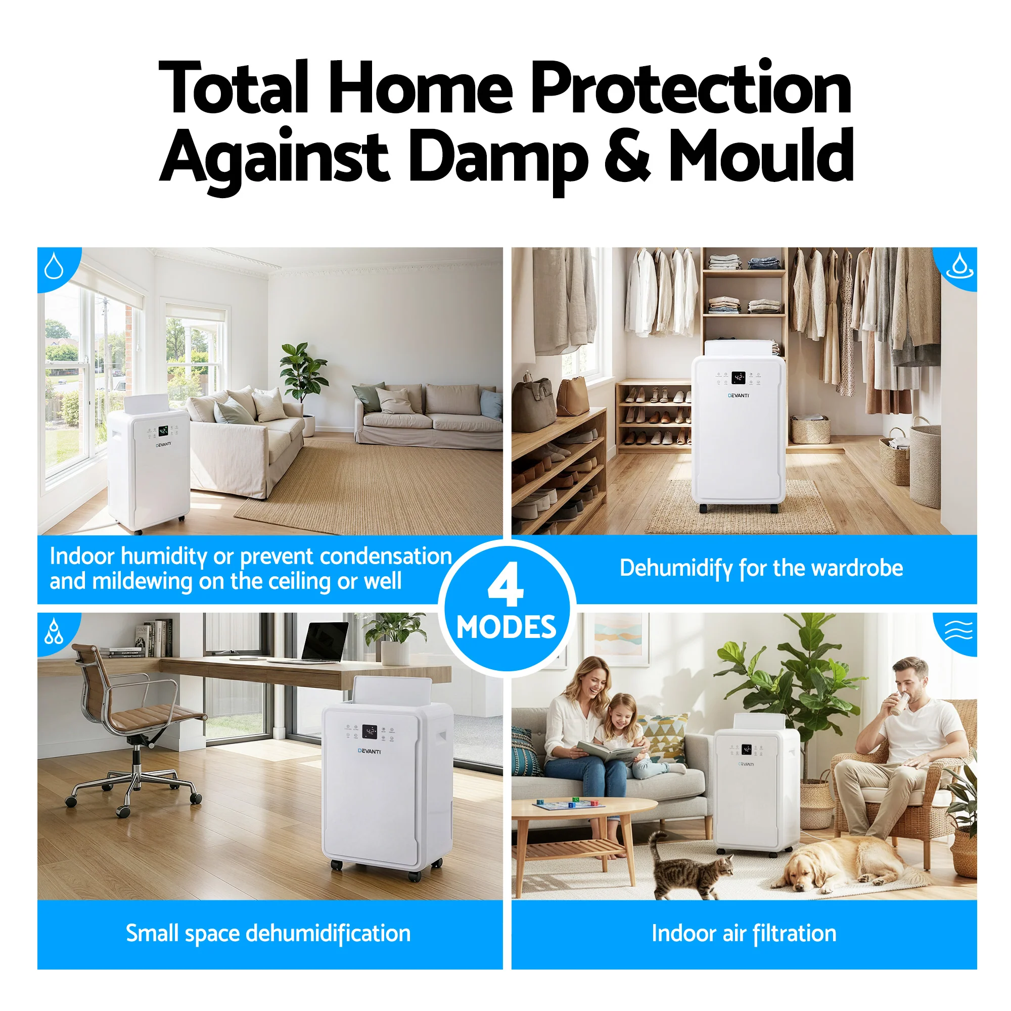 Devanti 50L/Day Dehumidifier Home Air Dryer Mould Moisture 8.5L Tank - Image 6