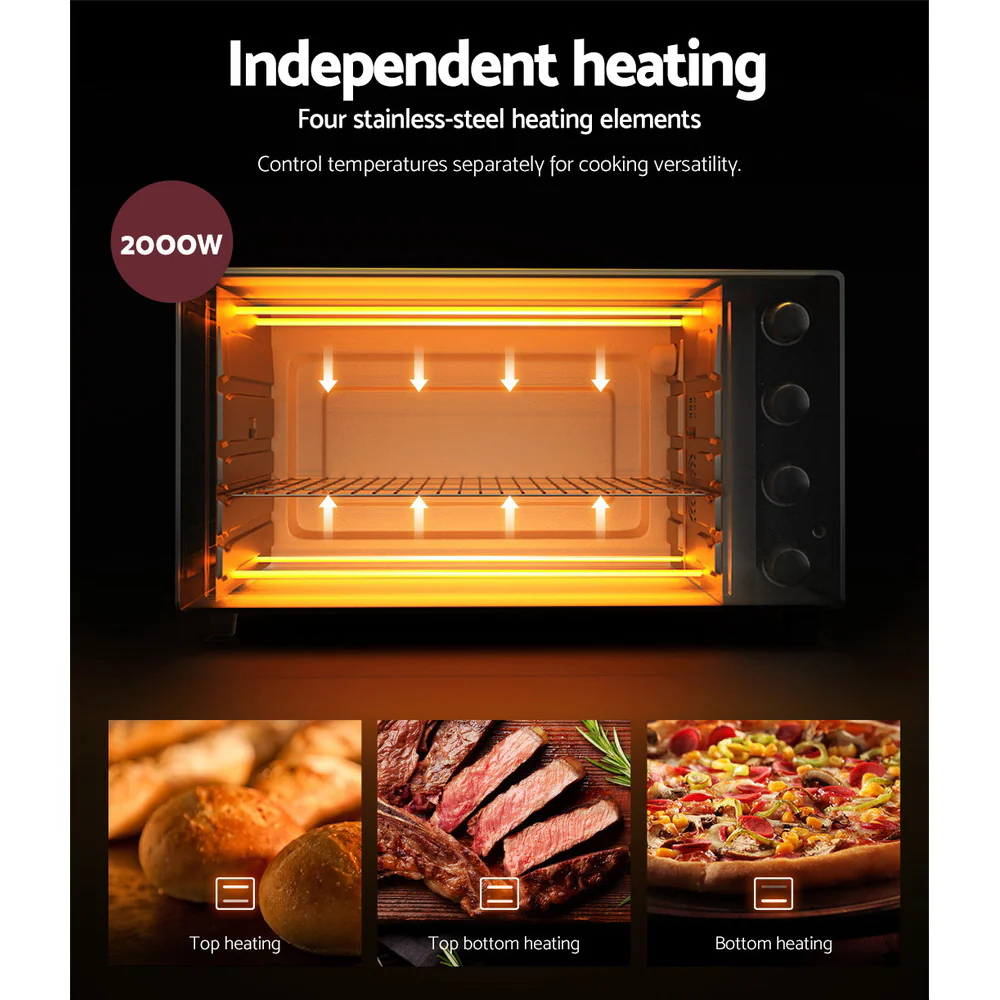 Devanti 60L Convection Oven Electric Fryer Ovens 2000W - Image 5