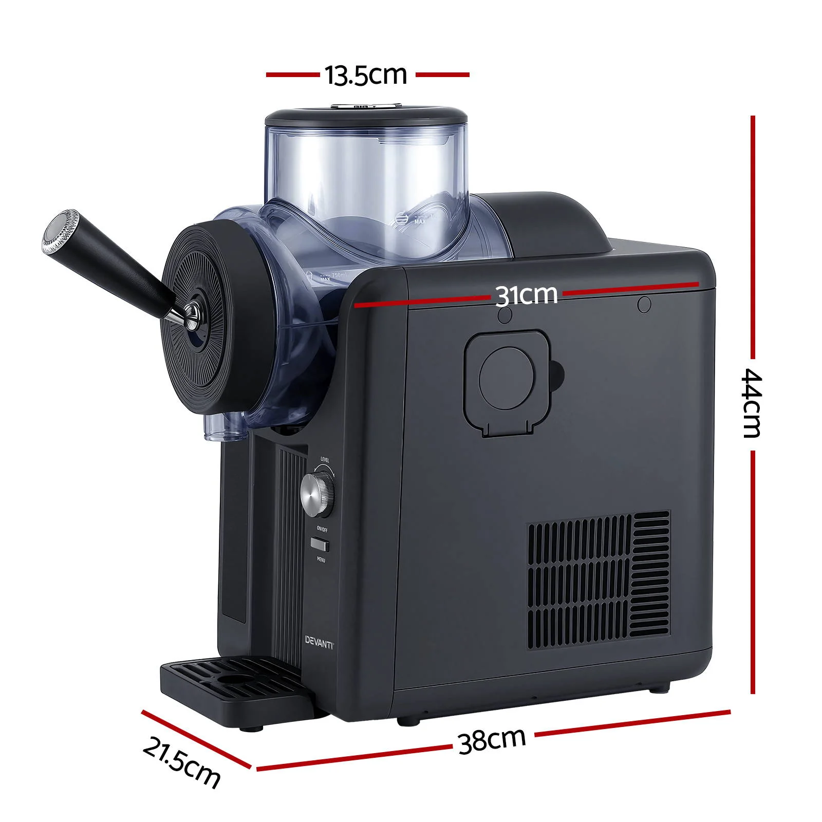 Devanti 6in1 Slushie Machine Ice Cream Maker 2L Frozen Smoothies Milkshakes (Black) - Image 2