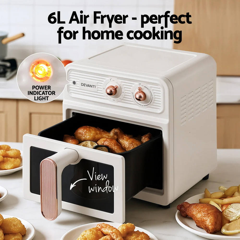 Devanti 6L Air Fryer Knob Control 1700W (Cream) - Image 5