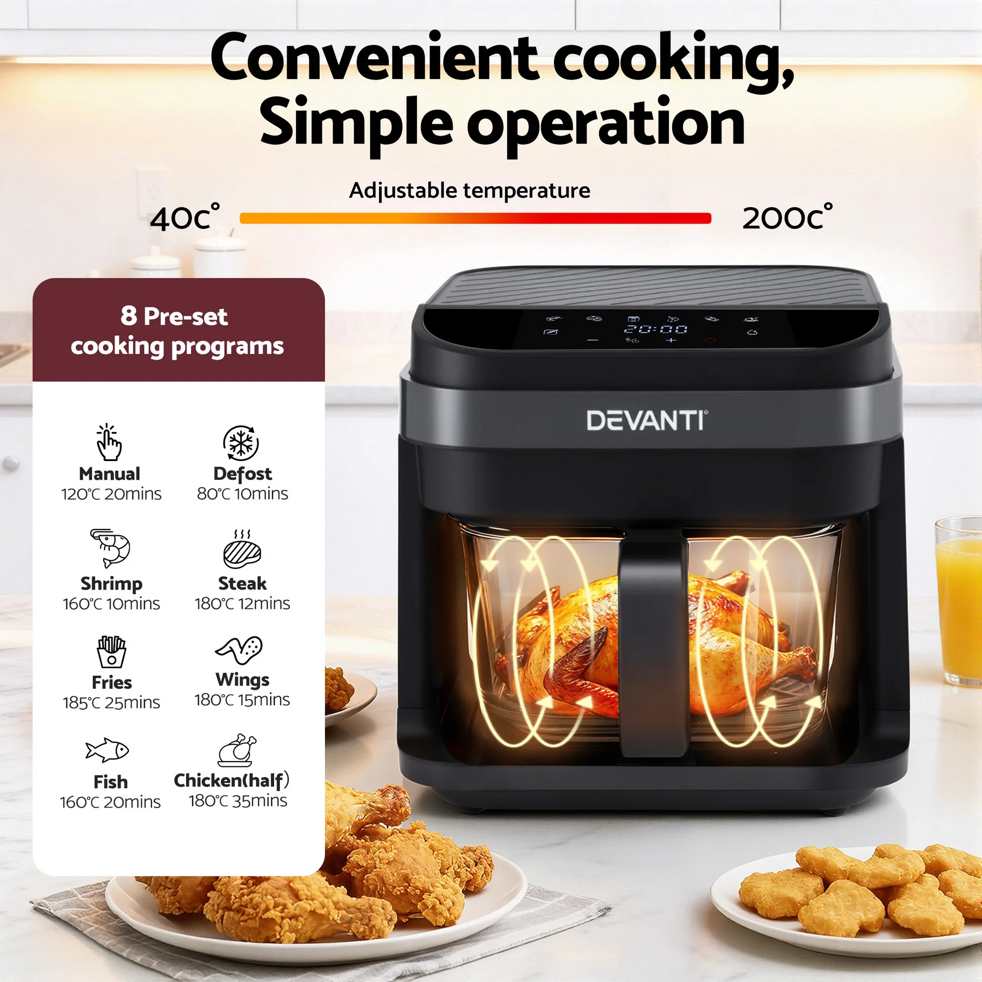 Devanti Air Fryer 5.5L Touch Control Electric Cooker 1200W Black - Image 6