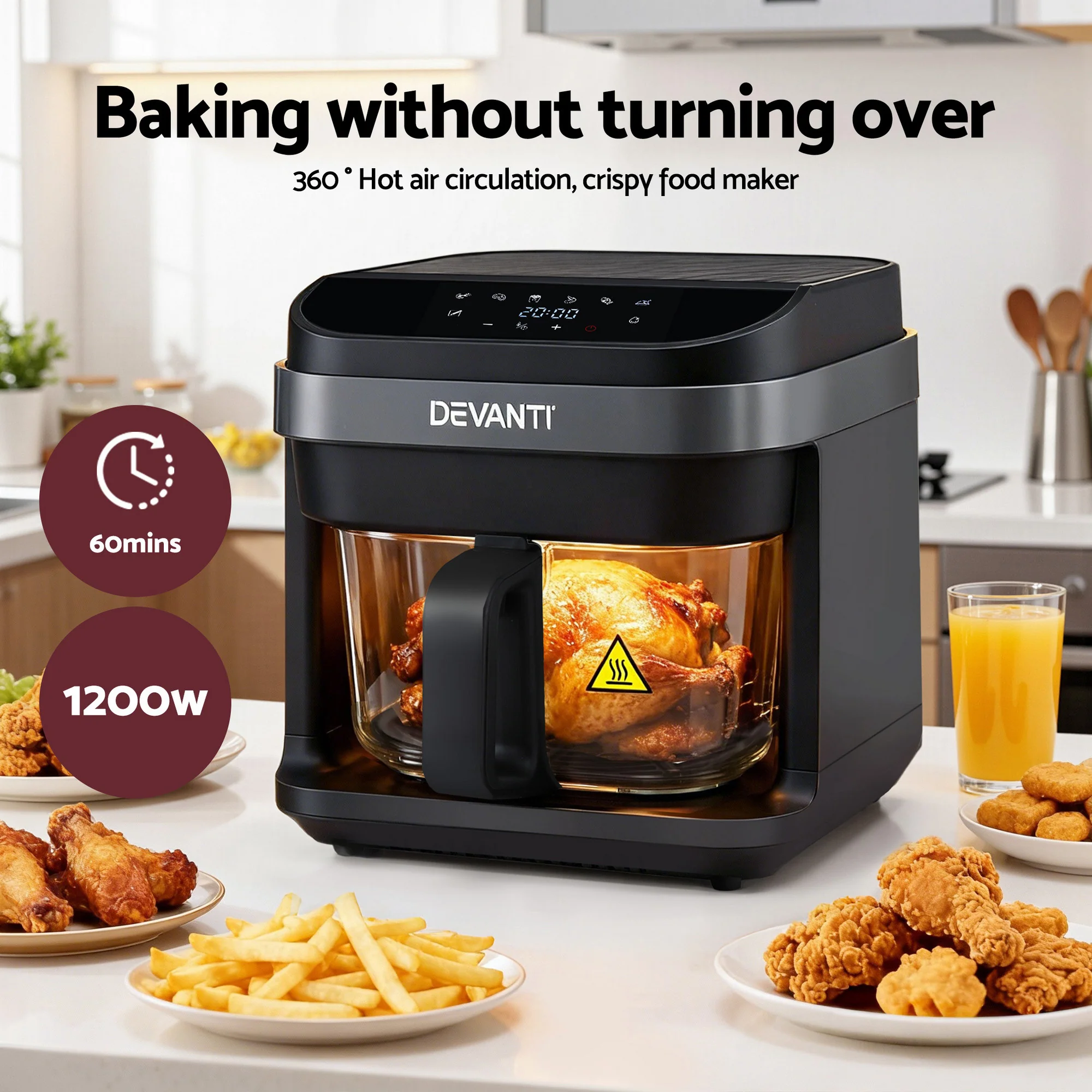 Devanti Air Fryer 5.5L Touch Control Electric Cooker 1200W Black - Image 7