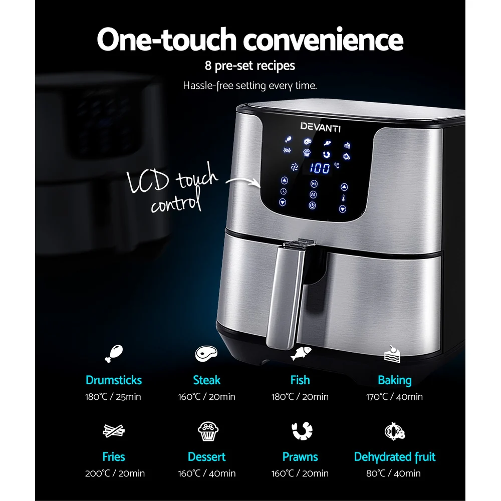 Devanti Air Fryer 7L LCD Fryers (Stainless Steel) - Image 4