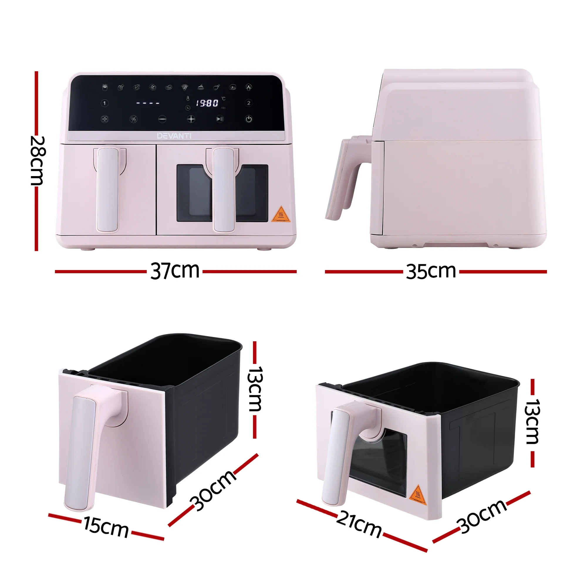 Devanti Air Fryer 9L Dual Zone Fryers 2600W (Pink) - Image 2