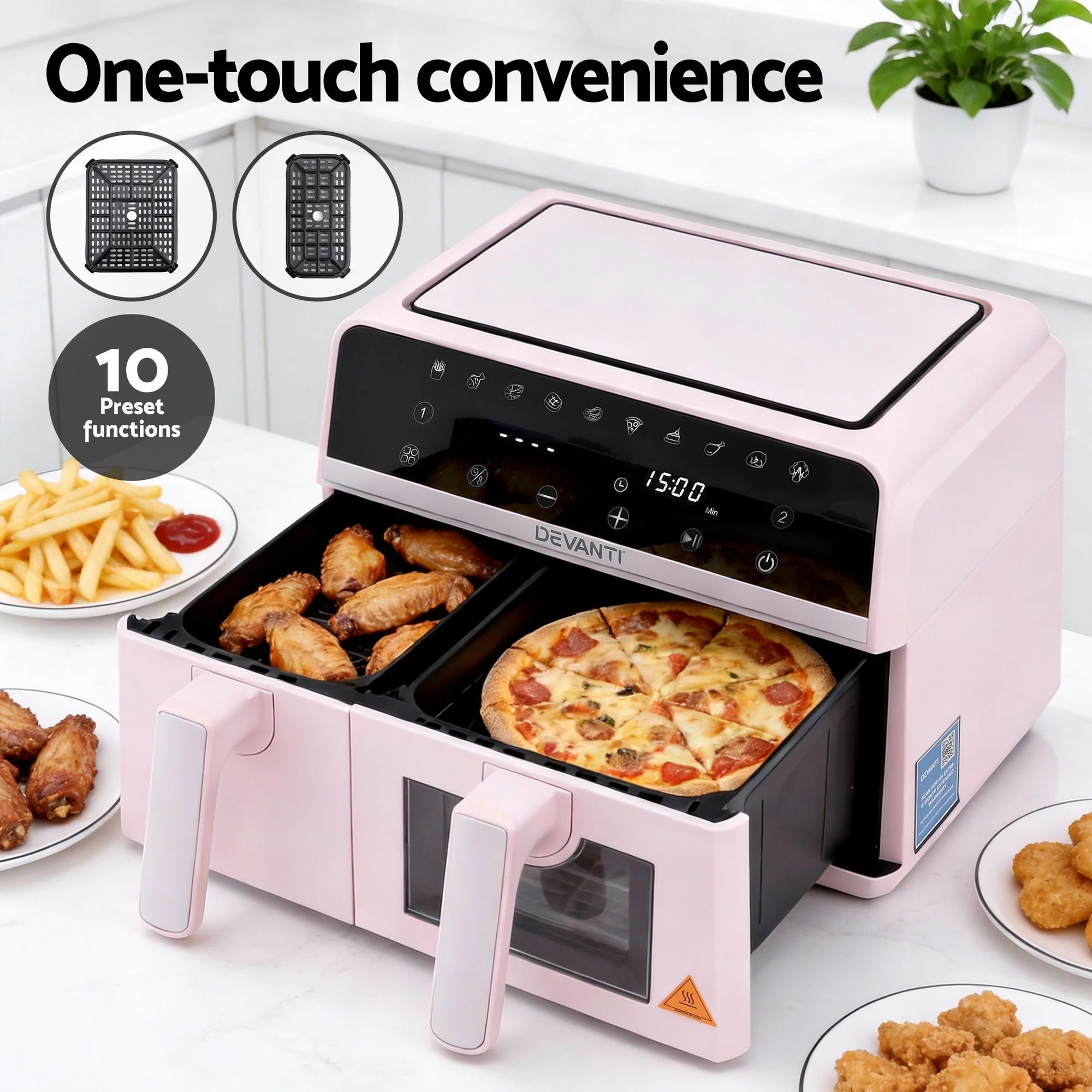 Devanti Air Fryer 9L Dual Zone Fryers 2600W (Pink) - Image 6