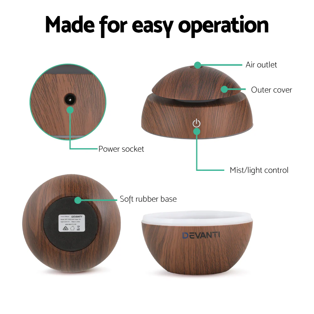 Devanti Aroma Diffuser Aromatherapy Dark Wood 130ml - Image 5