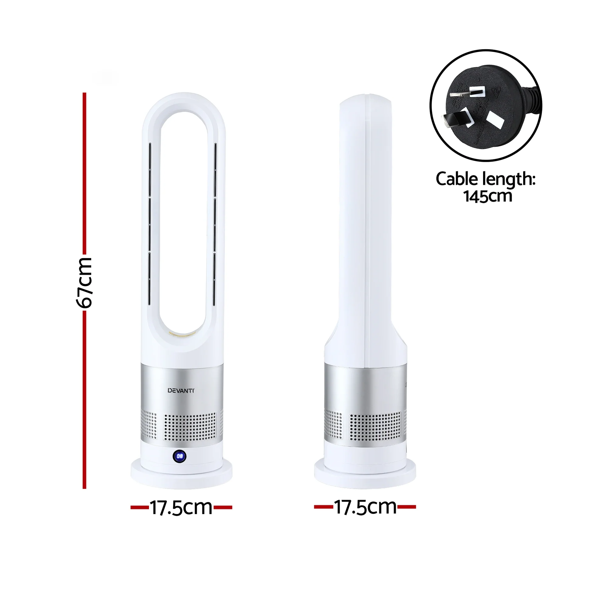 Devanti Bladeless Tower Fan Heater and Cooler 2in1 Portable Oscillation Fan for Bedroom Room Office Use White - Image 2