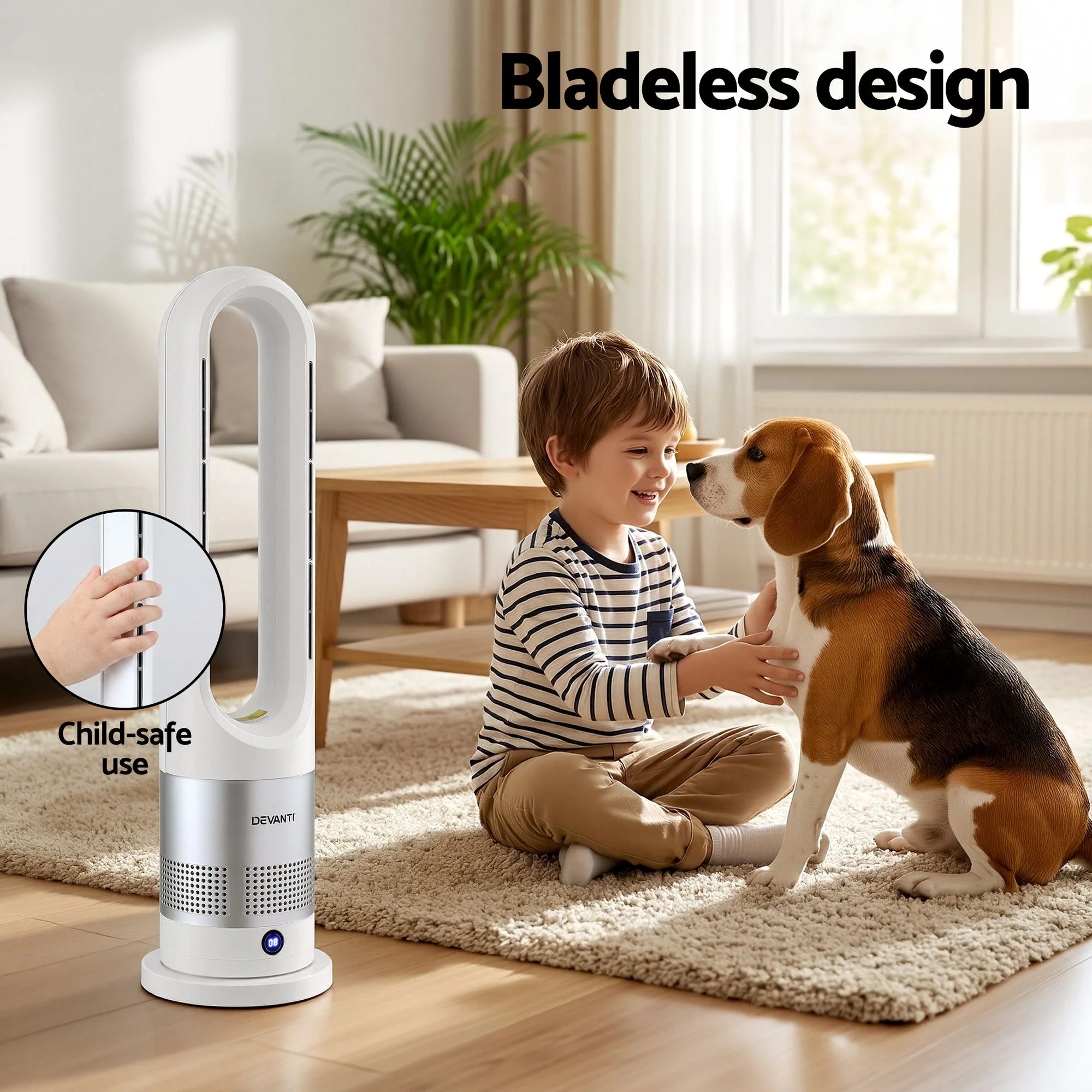 Devanti Bladeless Tower Fan Heater and Cooler 2in1 Portable Oscillation Fan for Bedroom Room Office Use White - Image 6