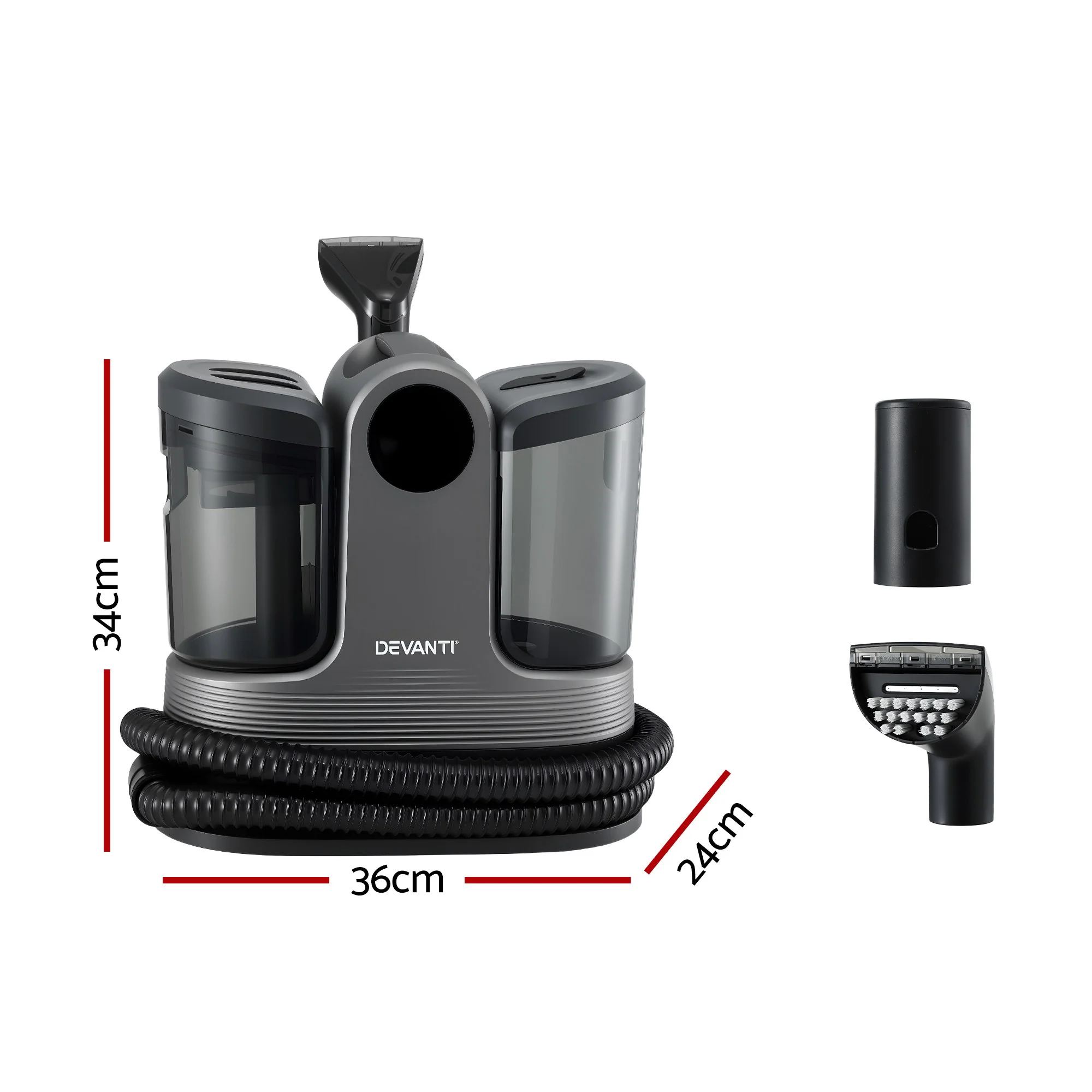 Devanti Carpet Washer Handheld Vacuum Cleaner 1700W 11kpa Rapid Heating Black - Image 2