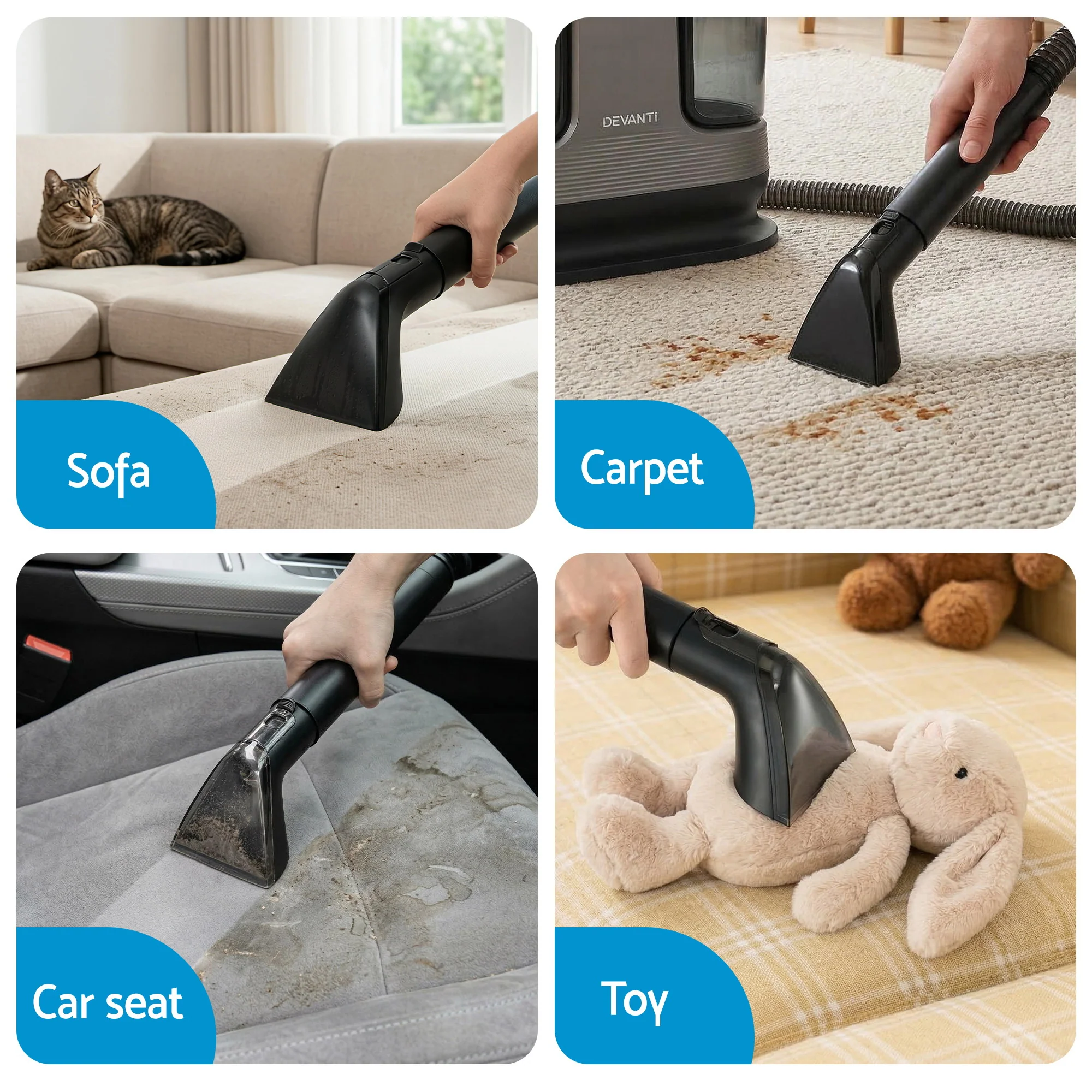 Devanti Carpet Washer Handheld Vacuum Cleaner 1700W 11kpa Rapid Heating Black - Image 6