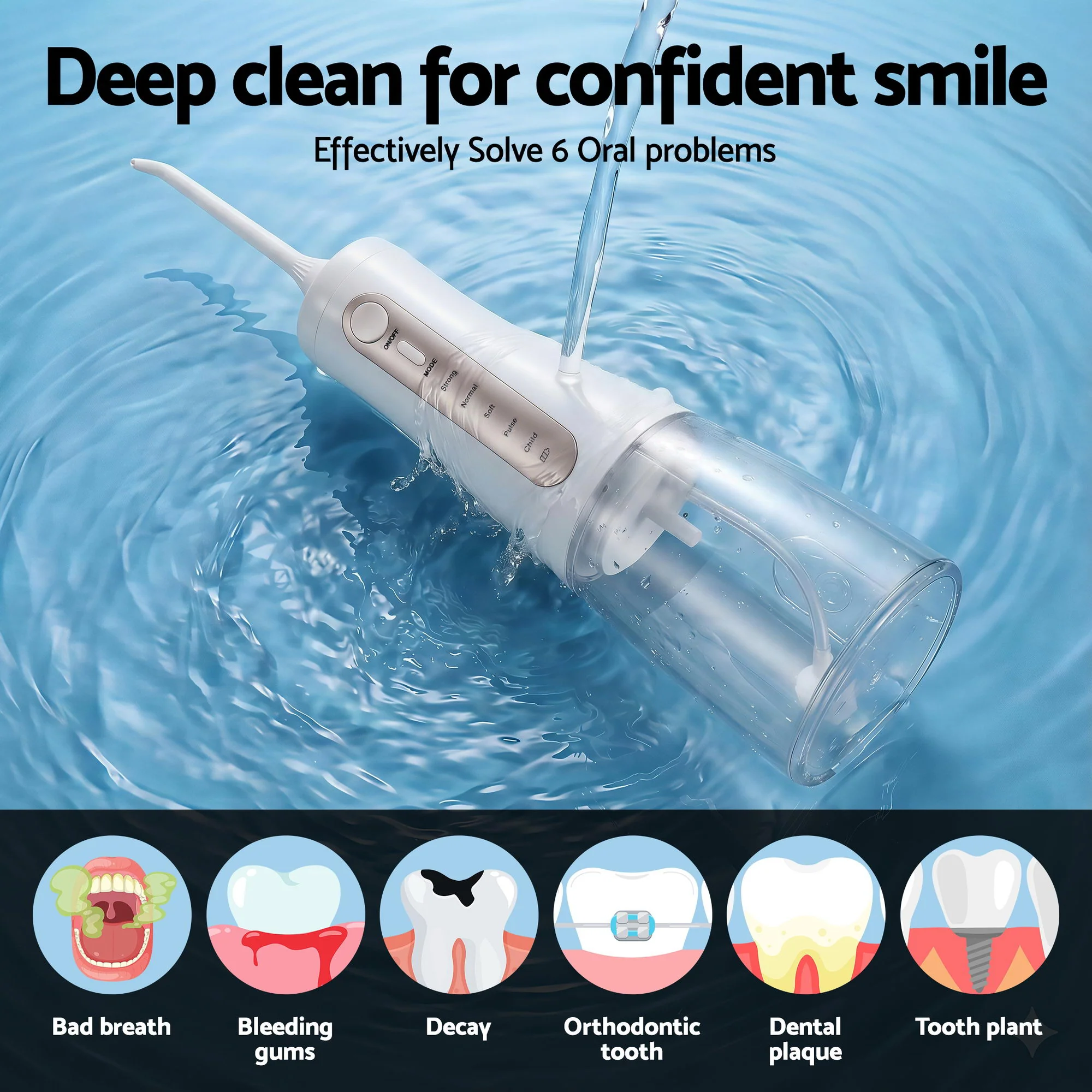Devanti Cordless Water Flosser Dental Oral Irrigator (White) - Image 4