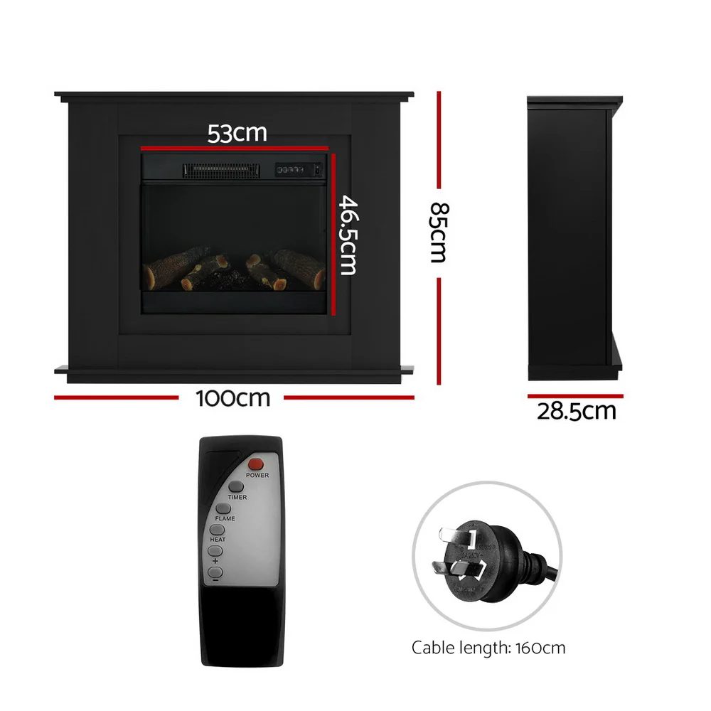 Devanti Electric Fireplace Fire Heater 2000W Black - Image 2