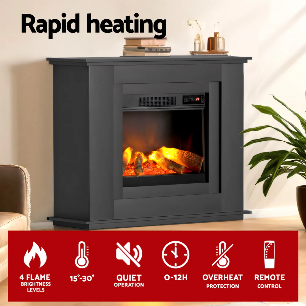 Devanti Electric Fireplace Fire Heater 2000W Black - Image 5