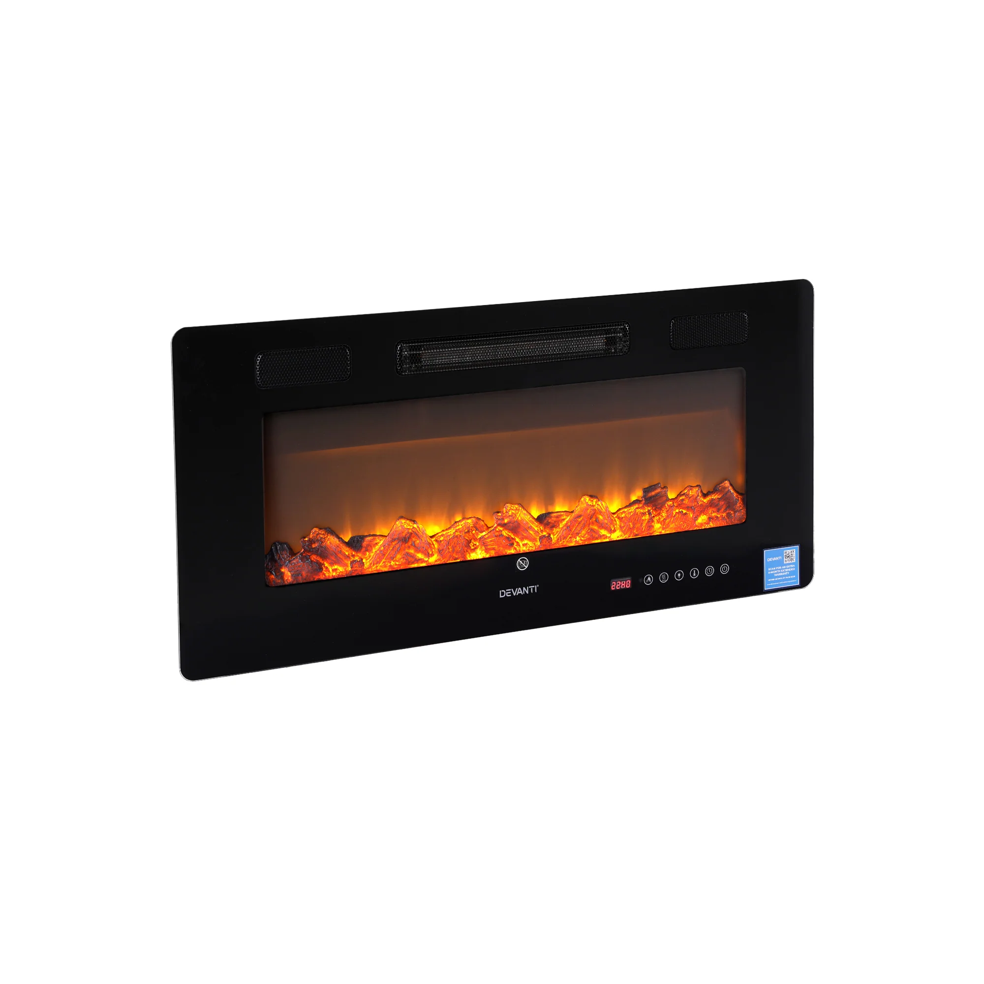Devanti Electric Fireplace Fire Heater Wall Mounted Insert 3D Flame 1800W Remote Control - Image 3