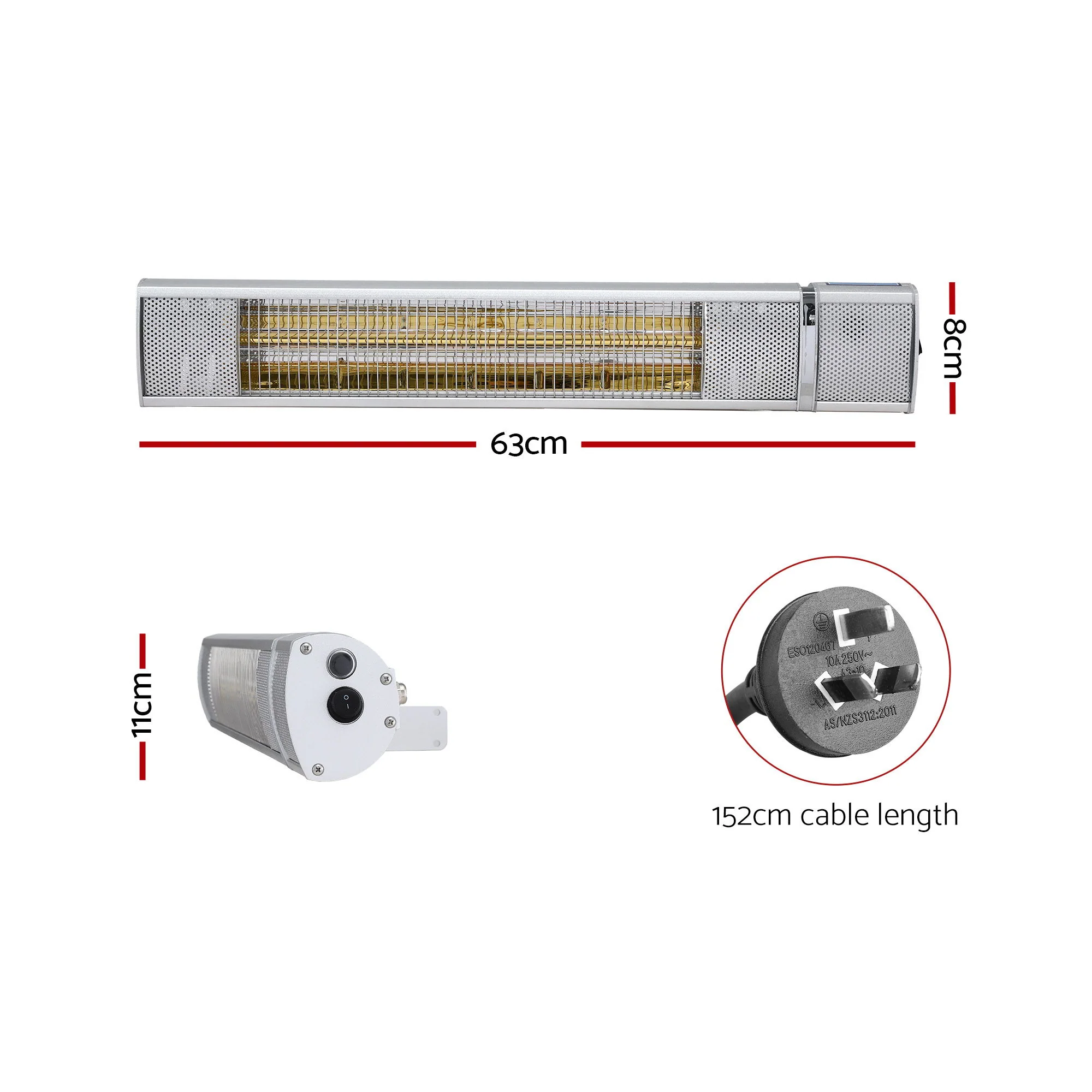 Devanti Electric Strip Heater Infrared Radiant Heaters 2000W - Image 2