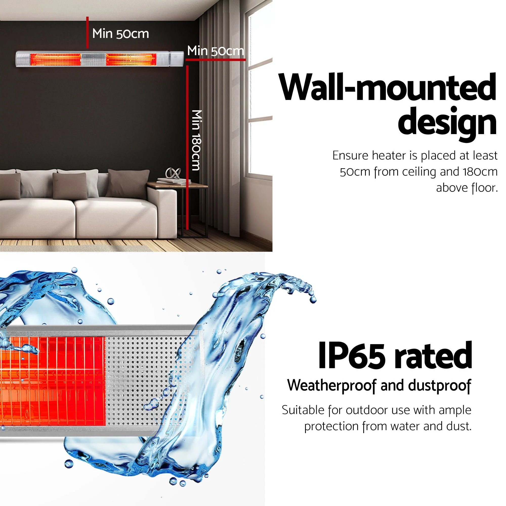 Devanti Electric Strip Heater Infrared Radiant Heaters 3000W - Image 6