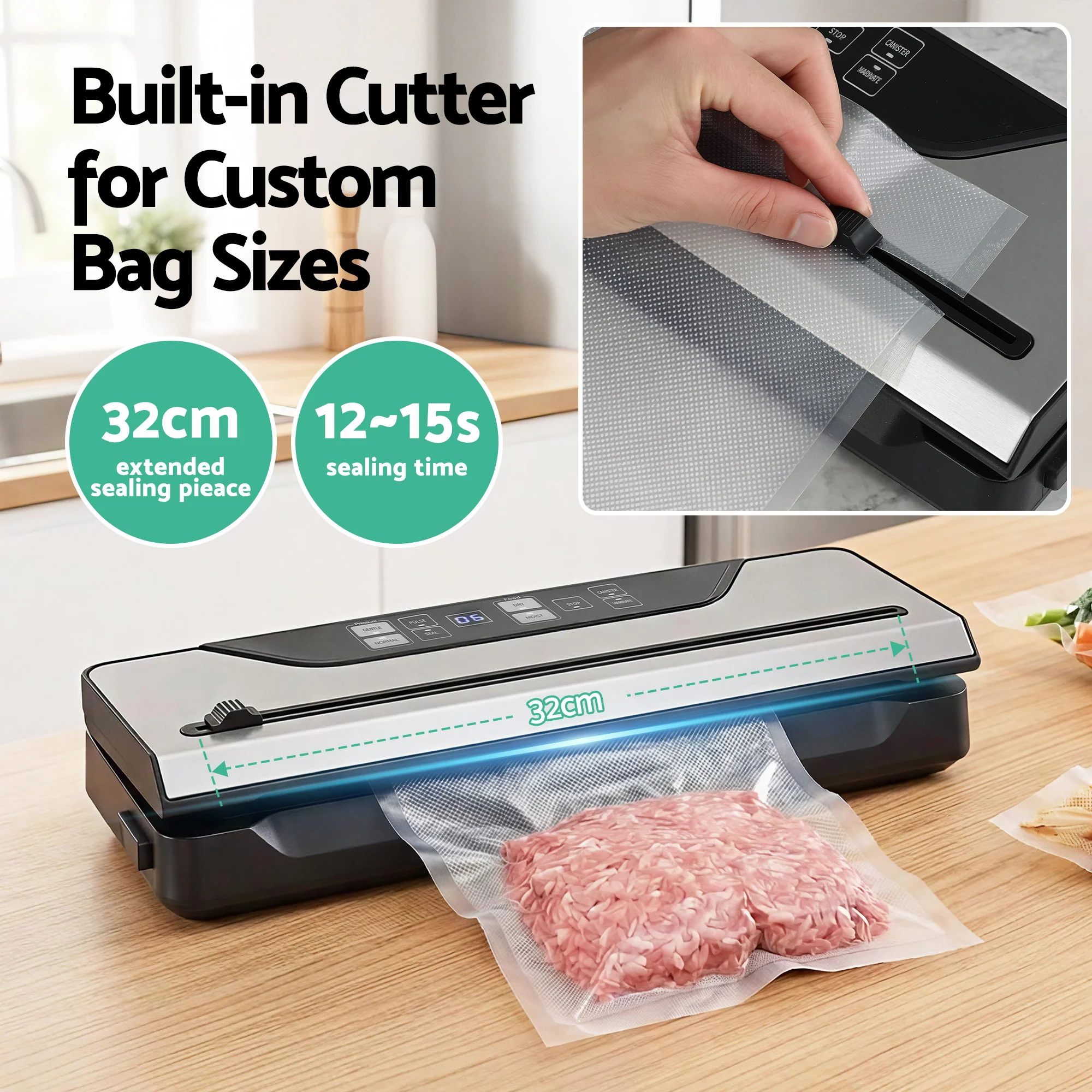 Devanti Food Vacuum Sealer Machine Auto Seal Slide Cutter 9 Modes Marinate Black - Image 6