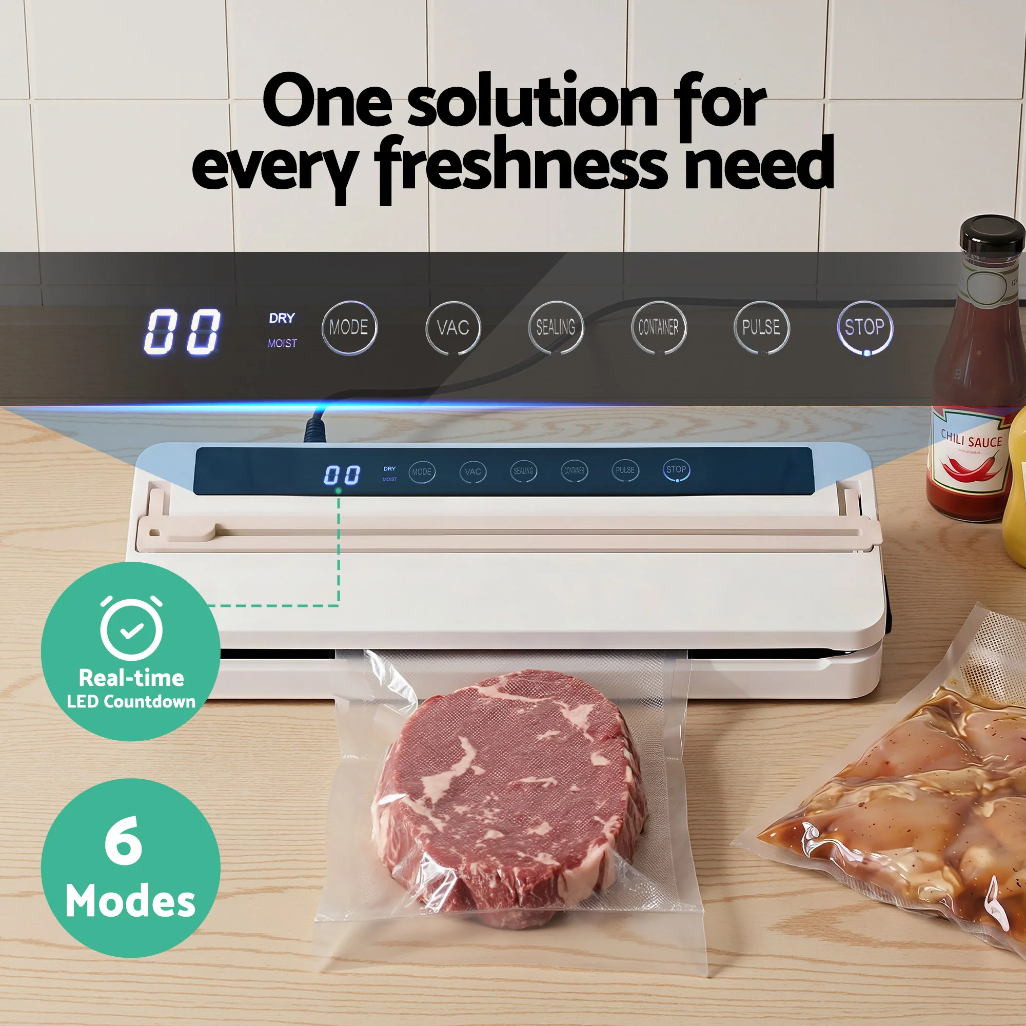 Devanti Food Vacuum Sealer Machine Fresh Storage Auto Seal Slide Cutter 6 Modes White - Image 4