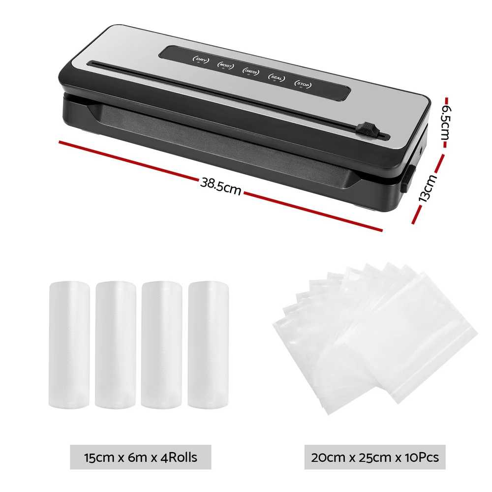 Devanti Food Vacuum Sealer Machine Sealing Cutter 4 Modes Storage Bags 4 Rolls - Image 2