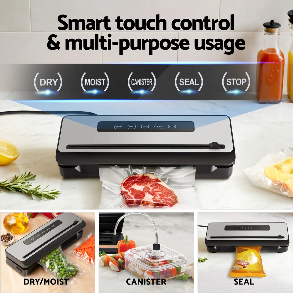 Devanti Food Vacuum Sealer Machine Sealing Cutter 4 Modes Storage Bags 4 Rolls - Image 4