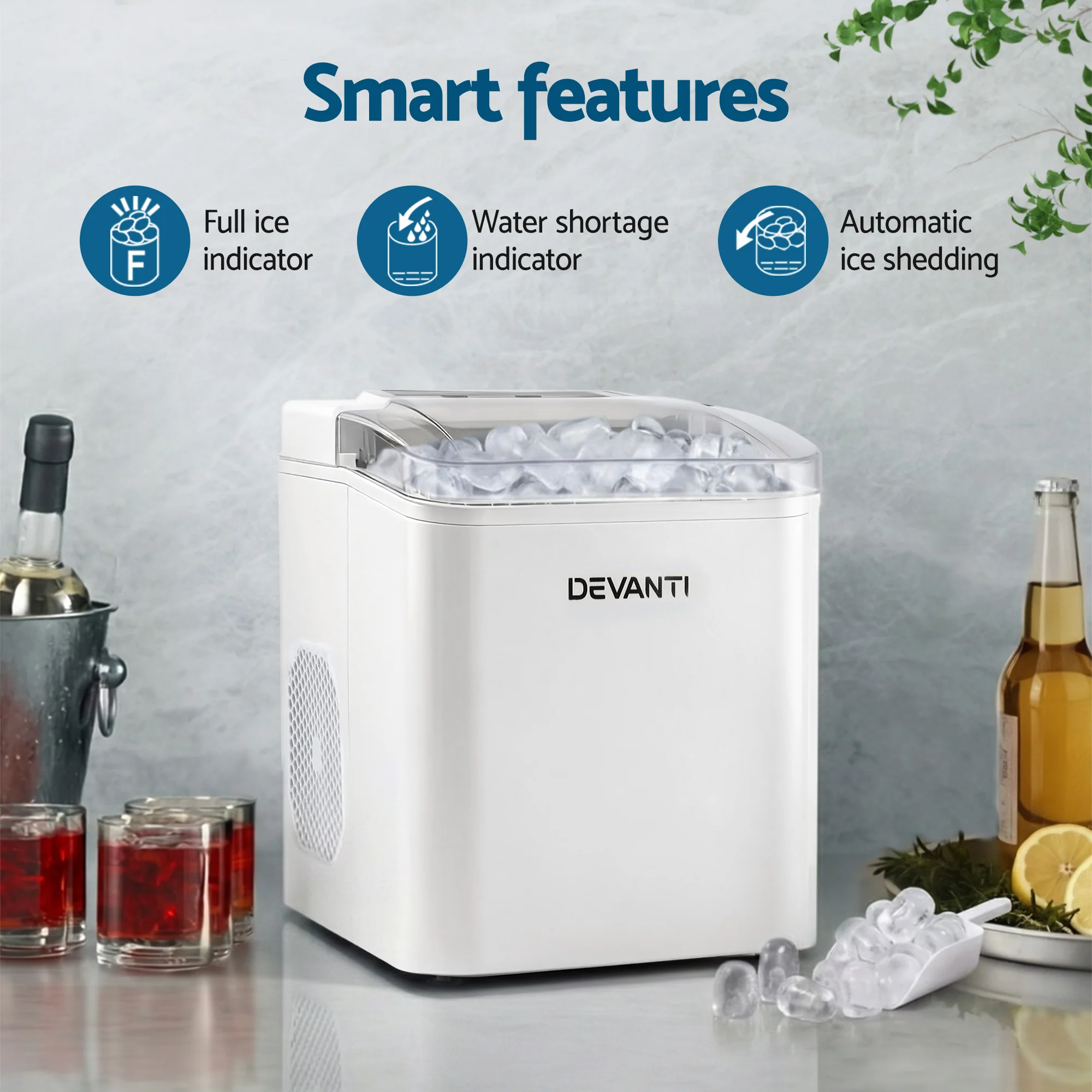 Devanti Ice Maker Machine Portable 12kg Countertop with Self-cleaning 1.2L (White) - Image 5