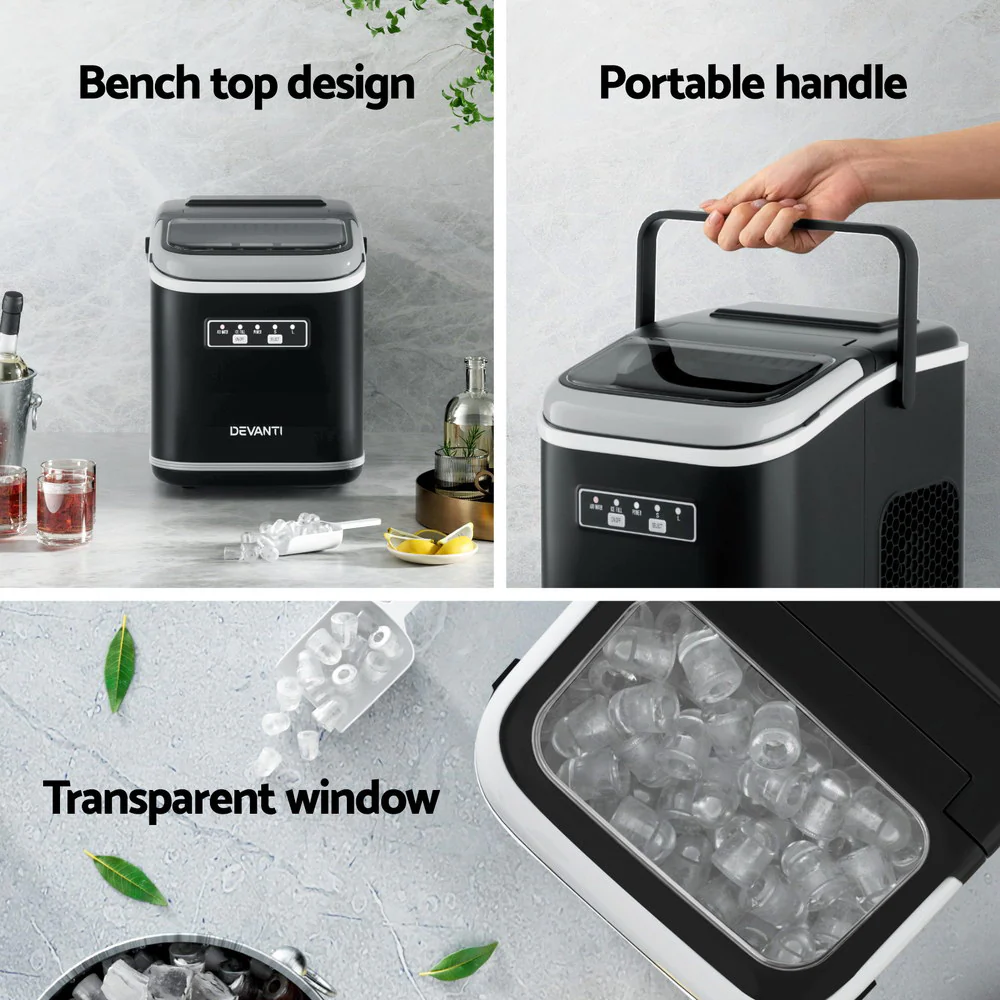 Devanti Ice Maker Machine Portable 12kg Countertop with Self-cleaning 1.3L (Black) - Image 5