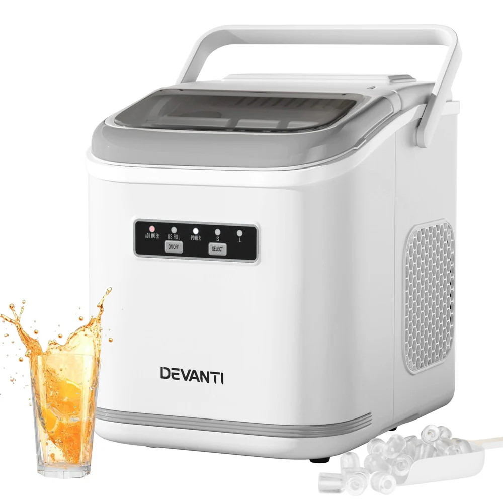Devanti Ice Maker Machine Portable 12kg Countertop with Self-cleaning 1.3L (White)