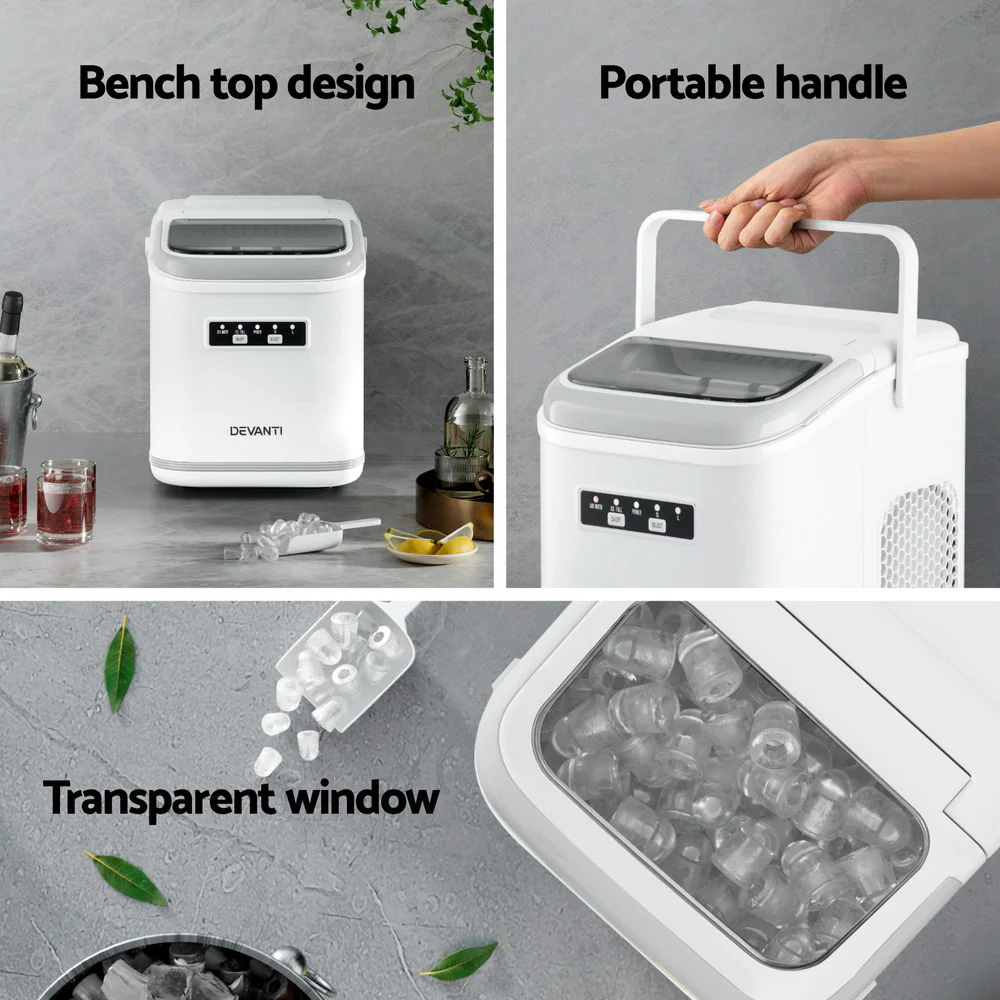 Devanti Ice Maker Machine Portable 12kg Countertop with Self-cleaning 1.3L (White) - Image 5