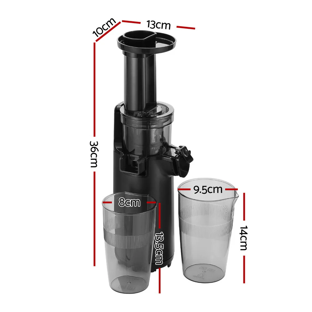 Devanti Slow Juicer Cold Press Fruit Juice Extractor 130W (Black) - Image 2