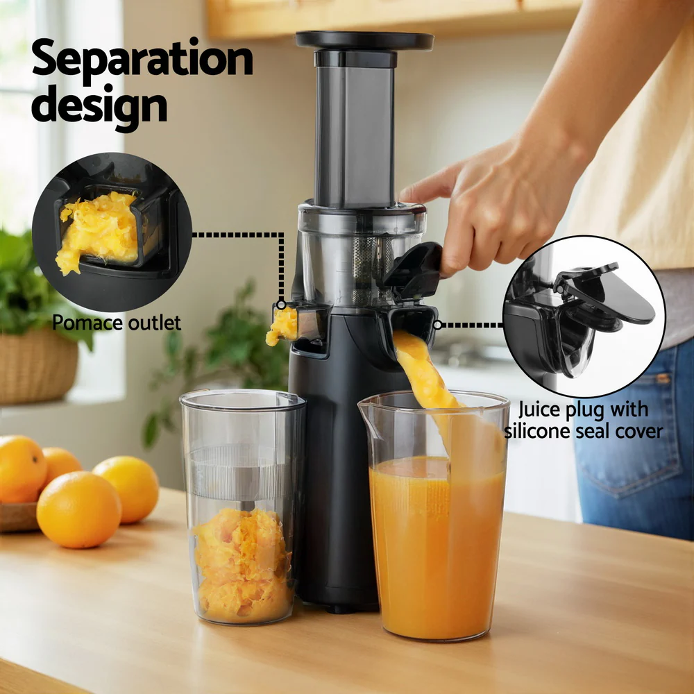 Devanti Slow Juicer Cold Press Fruit Juice Extractor 130W (Black) - Image 4