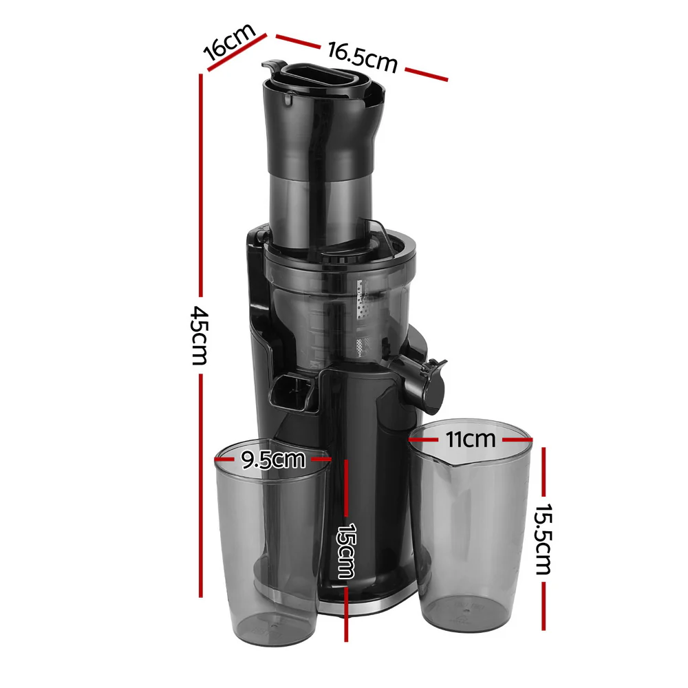 Devanti Slow Juicer Cold Press Fruit Juice Extractor 200W (Black) - Image 2