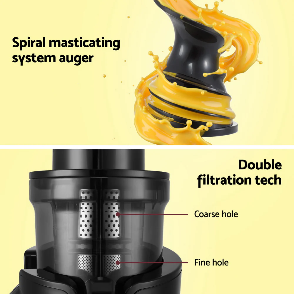 Devanti Slow Juicer Cold Press Fruit Juice Extractor 200W (Black) - Image 5
