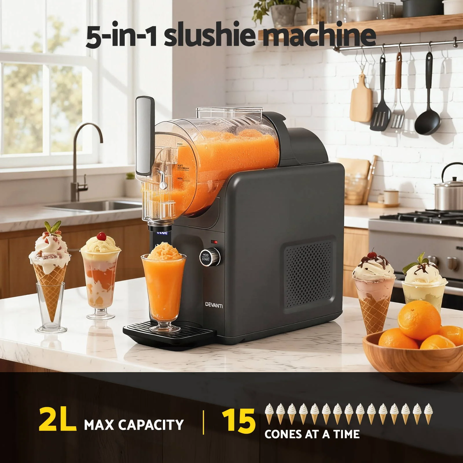 Devanti Slushie Machine Ice Cream Maker 2L (Grey) - Image 4